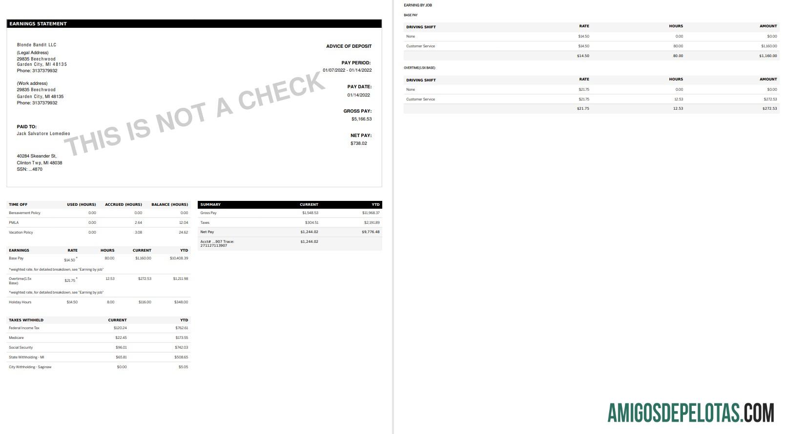 Recibo de pagamento GOLDEN LIMOUSINE em formato PDF e Words exemplo real